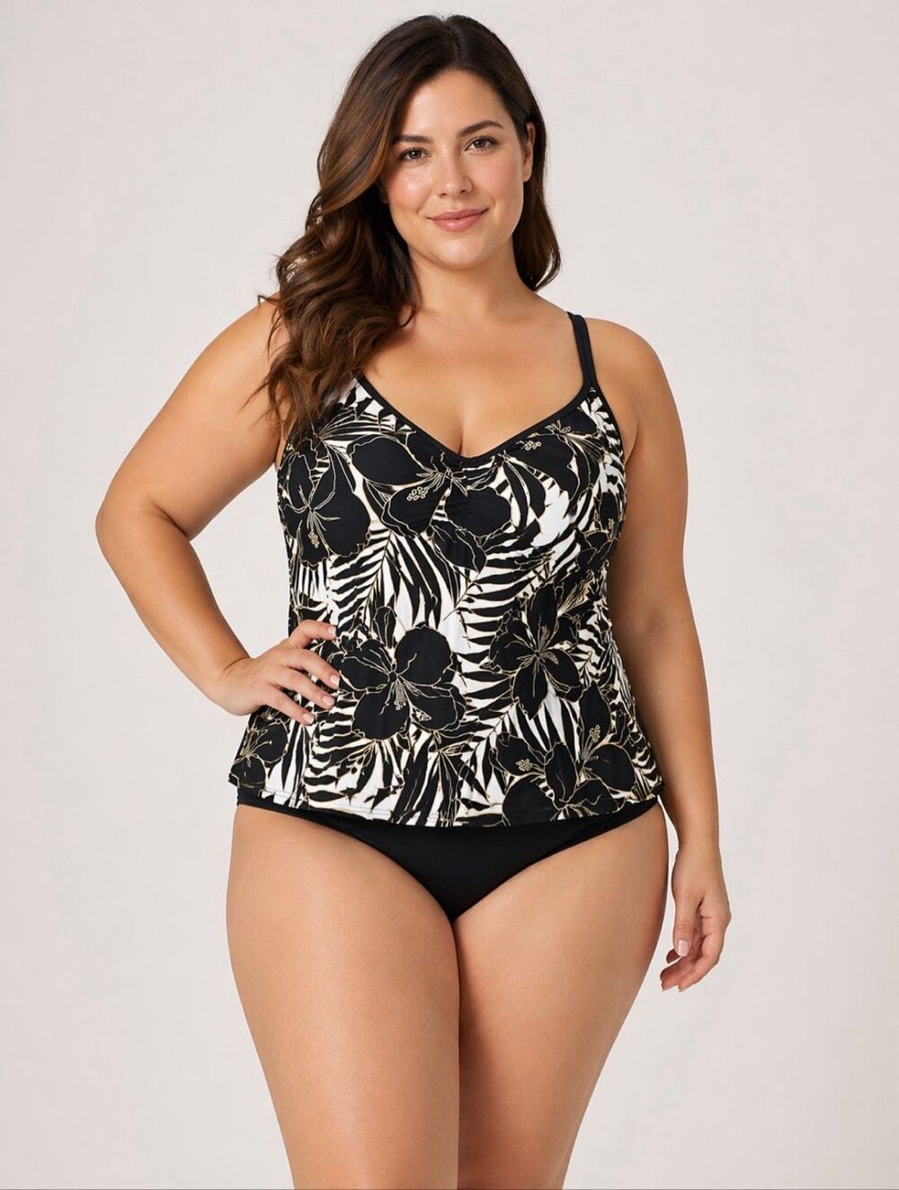 Miraclesuit Malibu Tankini Top 16W Black White Floral NWT Tummy Controlling